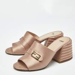 Pre Owned Fendi old Rose Satin FF Slide Sandals Size 38