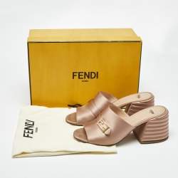 Pre Owned Fendi old Rose Satin FF Slide Sandals Size 38