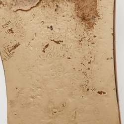 Pre Owned Fendi Brown/White Leather and Woven Leather FF Flat Sandals Size 39