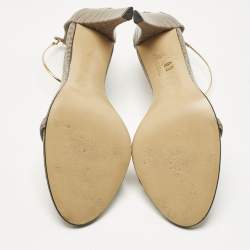 Pre Owned Fendi Grey Croc Embossed Leather Filo Ankle Strap Sandals Size 38