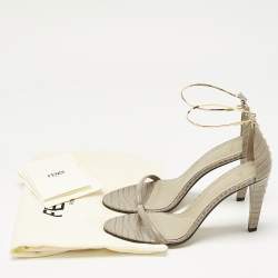 Pre Owned Fendi Grey Croc Embossed Leather Filo Ankle Strap Sandals Size 38