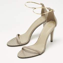 Pre Owned Fendi Grey Croc Embossed Leather Filo Ankle Strap Sandals Size 38