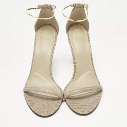 Pre Owned Fendi Grey Croc Embossed Leather Filo Ankle Strap Sandals Size 38