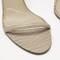 Pre Owned Fendi Grey Croc Embossed Leather Filo Ankle Strap Sandals Size 38