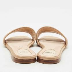 Pre Owned Fendi Beige Satin Logo Embroidered Flat Slides Size 37.5
