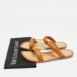 Pre Owned Fendi Brown Leather Buckle Flats Slide Size 38