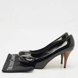 Pre Owned Fendi Black Patent Leather Zucca Heel Platform Pumps Size 41