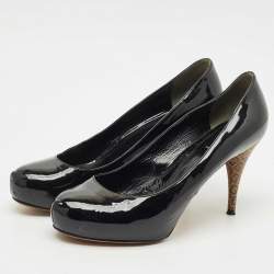Pre Owned Fendi Black Patent Leather Zucca Heel Platform Pumps Size 41