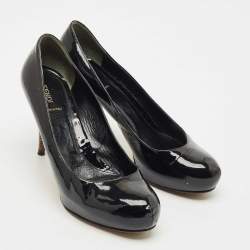 Pre Owned Fendi Black Patent Leather Zucca Heel Platform Pumps Size 41