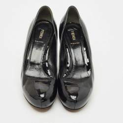 Pre Owned Fendi Black Patent Leather Zucca Heel Platform Pumps Size 41