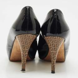 Pre Owned Fendi Black Patent Leather Zucca Heel Platform Pumps Size 41