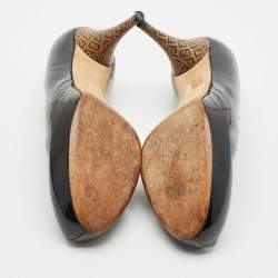 Pre Owned Fendi Black Patent Leather Zucca Heel Platform Pumps Size 41