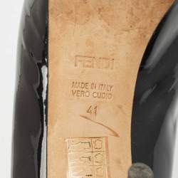 Pre Owned Fendi Black Patent Leather Zucca Heel Platform Pumps Size 41