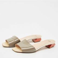 Pre Owned Fendi Tricolor Patent Leather Slide Sandals Size 39