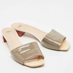 Pre Owned Fendi Tricolor Patent Leather Slide Sandals Size 39