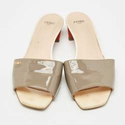 Pre Owned Fendi Tricolor Patent Leather Slide Sandals Size 39