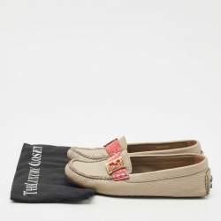 Pre Owned Fendi Grey Leather FF Logo Loafers Size 37.5