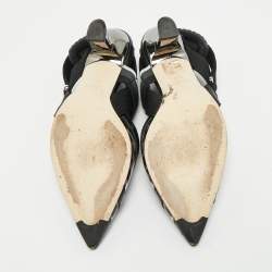 Pre Owned حذاء كعب عالي فندي فتحة كعب Colibri قماش وPVC وجلد رمادي/ أسود مقاس 36