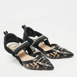 Pre Owned حذاء كعب عالي فندي فتحة كعب Colibri  قماش وPVC وجلد رمادي/ أسود مقاس 36