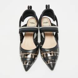 Pre Owned حذاء كعب عالي فندي فتحة كعب Colibri قماش وPVC وجلد رمادي/ أسود مقاس 36