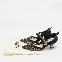 Pre Owned حذاء كعب عالي فندي فتحة كعب Colibri قماش وPVC وجلد رمادي/ أسود مقاس 36