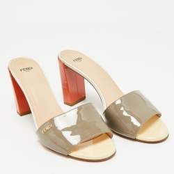 Pre Owned Fendi Tricolor Patent Leather Slide Sandals Size 40