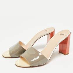 Pre Owned Fendi Tricolor Patent Leather Slide Sandals Size 40