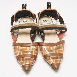 Pre Owned Fendi Orange/Brown Zucca PVC and Leather Colibri Slingback Flat Sandals Size 40