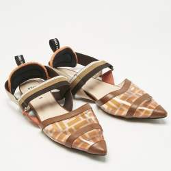 Pre Owned Fendi Orange/Brown Zucca PVC and Leather Colibri Slingback Flat Sandals Size 40