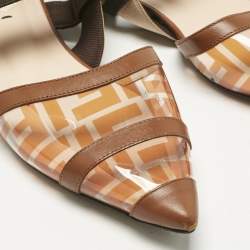 Pre Owned Fendi Orange/Brown Zucca PVC and Leather Colibri Slingback Flat Sandals Size 40