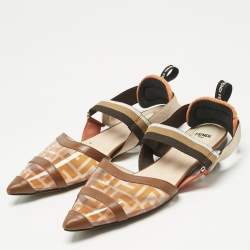 Pre Owned Fendi Orange/Brown Zucca PVC and Leather Colibri Slingback Flat Sandals Size 40