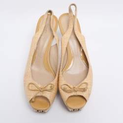 Pre Owned Fendi Beige Woven Straw Fendista Bow Platform Slingback Sandals Size 41