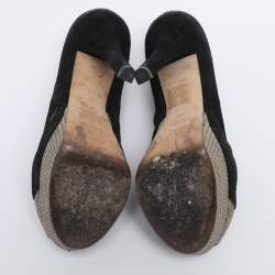 Pre Owned Fendi Black Suede Peep Toe Platform Pumps Size 38.5