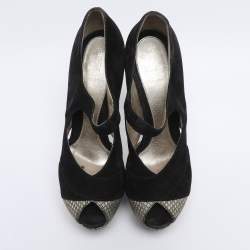 Pre Owned Fendi Black Suede Peep Toe Platform Pumps Size 38.5