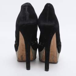 Pre Owned Fendi Black Suede Peep Toe Platform Pumps Size 38.5