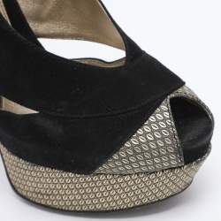 Pre Owned Fendi Black Suede Peep Toe Platform Pumps Size 38.5