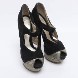 Pre Owned Fendi Black Suede Peep Toe Platform Pumps Size 38.5