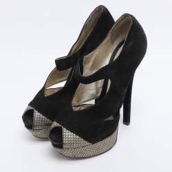 Pre Owned Fendi Black Suede Peep Toe Platform Pumps Size 38.5