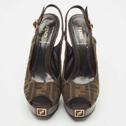 Pre Owned Fendi Brown Zucca Canvas Open Toe Platform Slingback Sandals Size 40