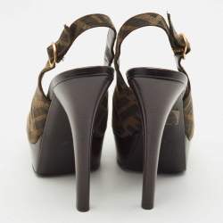 Pre Owned Fendi Brown Zucca Canvas Open Toe Platform Slingback Sandals Size 40