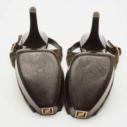 Pre Owned Fendi Brown Zucca Canvas Open Toe Platform Slingback Sandals Size 40