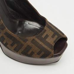Pre Owned Fendi Brown Zucca Canvas Open Toe Platform Slingback Sandals Size 40
