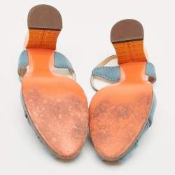 Pre Owned Fendi Tricolor Leather Chameleon T-Strap Sandals Size 40