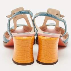 Pre Owned Fendi Tricolor Leather Chameleon T-Strap Sandals Size 40