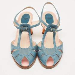 Pre Owned Fendi Tricolor Leather Chameleon T-Strap Sandals Size 40