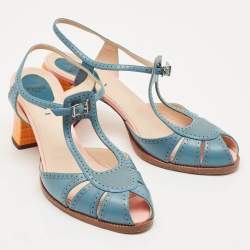 Pre Owned Fendi Tricolor Leather Chameleon T-Strap Sandals Size 40