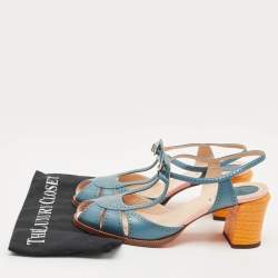 Pre Owned Fendi Tricolor Leather Chameleon T-Strap Sandals Size 40