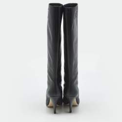 Pre Owned Fendi Black Leather Knee Length Boots Size 38