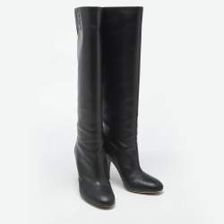Pre Owned Fendi Black Leather Knee Length Boots Size 38