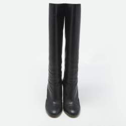 Pre Owned Fendi Black Leather Knee Length Boots Size 38